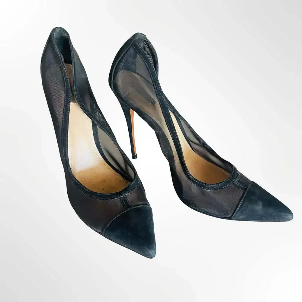 Schutz Black Mesh and Suede Pointed-Toe Stiletto Pumps
